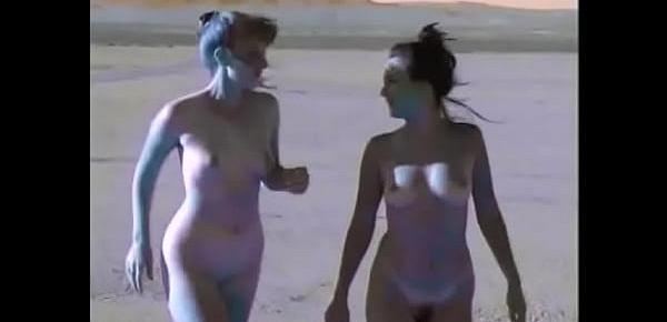  Couple of female aboriginal inhabitants with blue skin from Planet X Alyssa Allure and Heaven Lee perform strange ritual of rain summoning in the desert part
